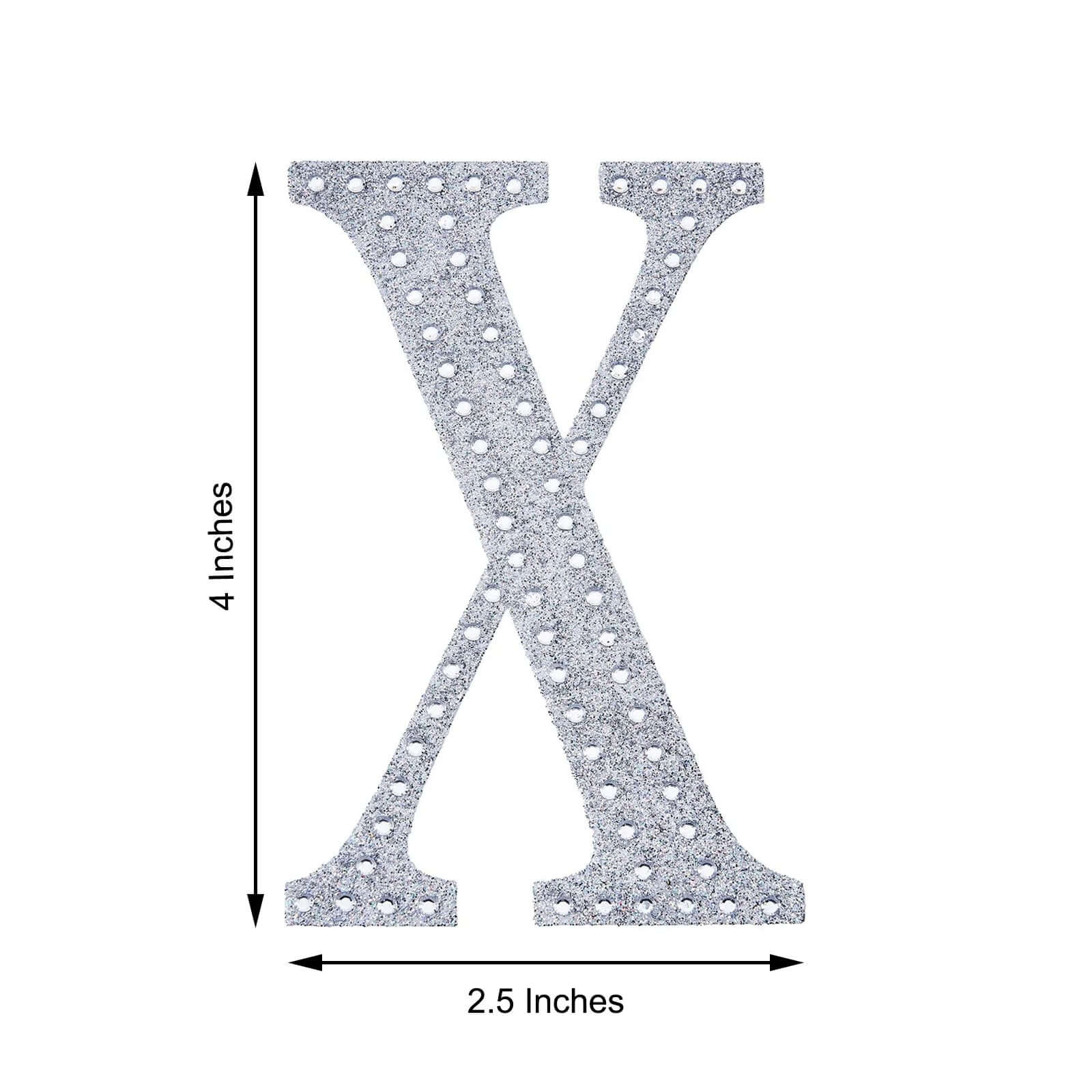 Decorative Rhinestone Alphabet "X" Letter Stickers, Glitter Adhesive Craft Letters Silver DIY Sparkle Embellishments 4"