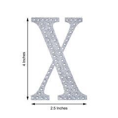 Decorative Rhinestone Alphabet "X" Letter Stickers, Glitter Adhesive Craft Letters Silver DIY Sparkle Embellishments 4"