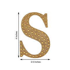 Decorative Rhinestone Alphabet "S" Letter Stickers, Glitter Adhesive Craft Letters Gold DIY Sparkle Embellishments 4"