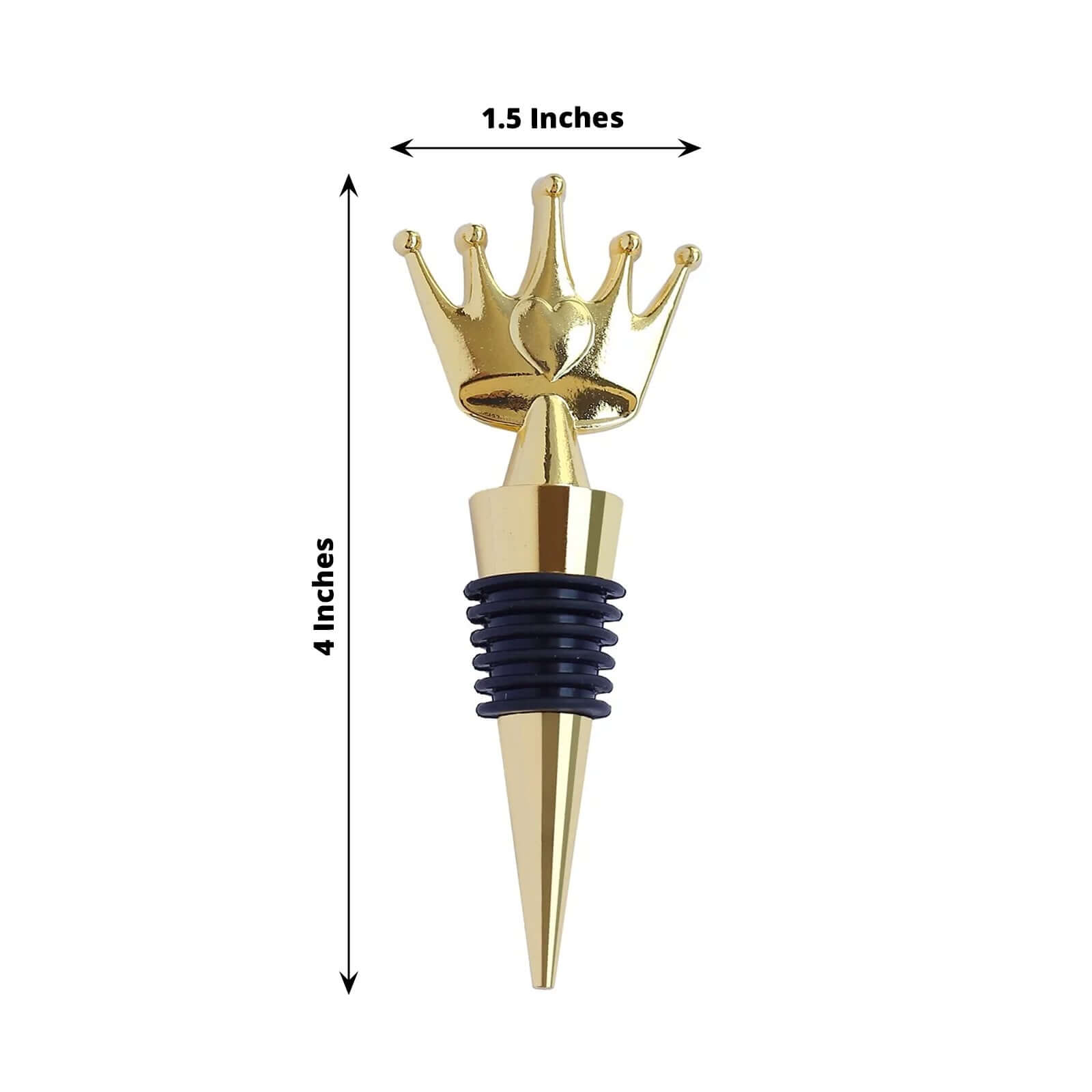 4" Gold Metal Princess Crown Wine Bottle Stopper Party Favor with Clear Gift Box, Thank You Tag and Ribbon