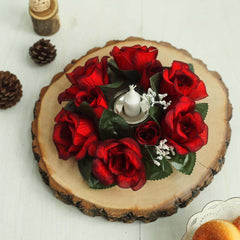 4 Pack 3" Black Red Artificial Silk Rose Flower Candle Ring Wreaths