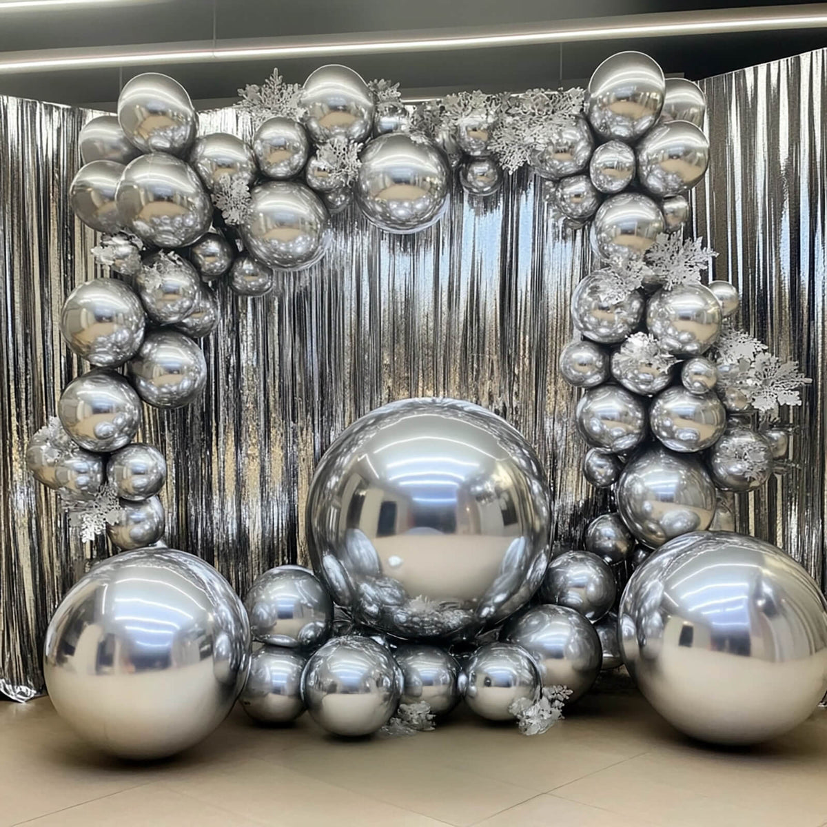 4-Pack 32" Metallic Silver Sphere Balloons, Orbz Mylar Balloons Helium or Air-Filled Party Supplies