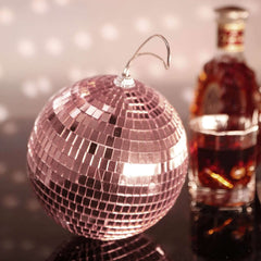 4 Pack 6" Rose Gold Foam Disco Mirror Ball With Hanging Strings, Holiday Christmas Ornaments