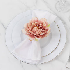 4-Pack Napkin Holders with Silk Peony Flower – Pink Floral Napkin Rings for Dining Table Settings