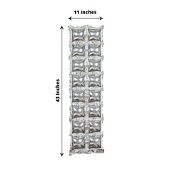 10 Pack Metallic Silver Double Row Mylar Foil Balloon Wall, Square Diamond Design Balloon Backdrop - 43"x11"