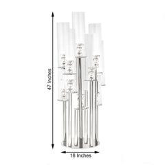 10-Arm Round Cluster Crystal Candelabra with Mirror Base Clear - Sparkling Candle Holder for Votive & Pillar Candles 47"