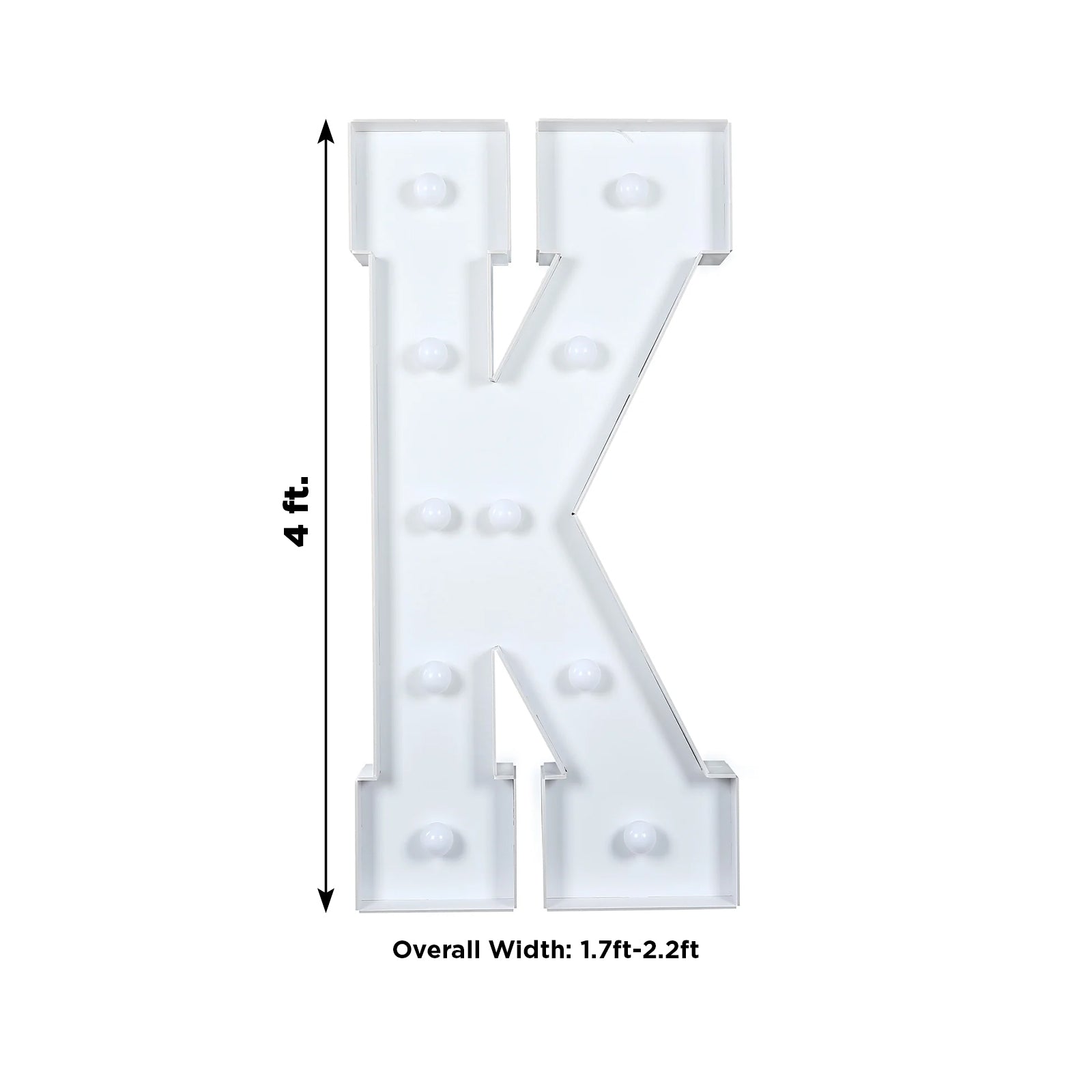 Giant LED Marquee Light Up Letter "K", White 4ft Pre-Cut Foam Board with 10 Warm White Battery Operated LEDs, Glue Gun and Sticks