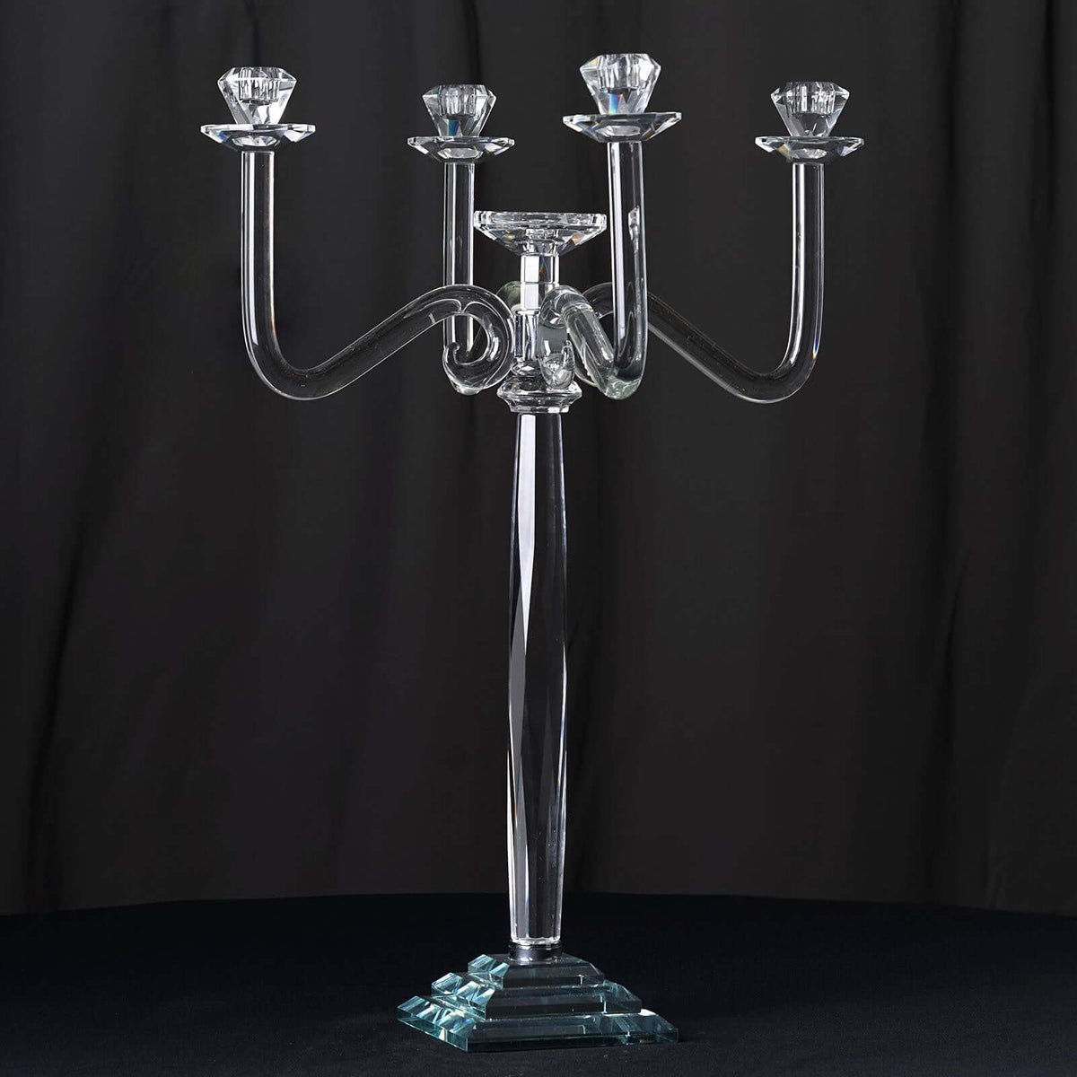 5 Arm Crystal Glass Candelabra Clear- Exquisite Decorative Taper Candle Holder Table Centerpiece for Grand Celebrations 27"
