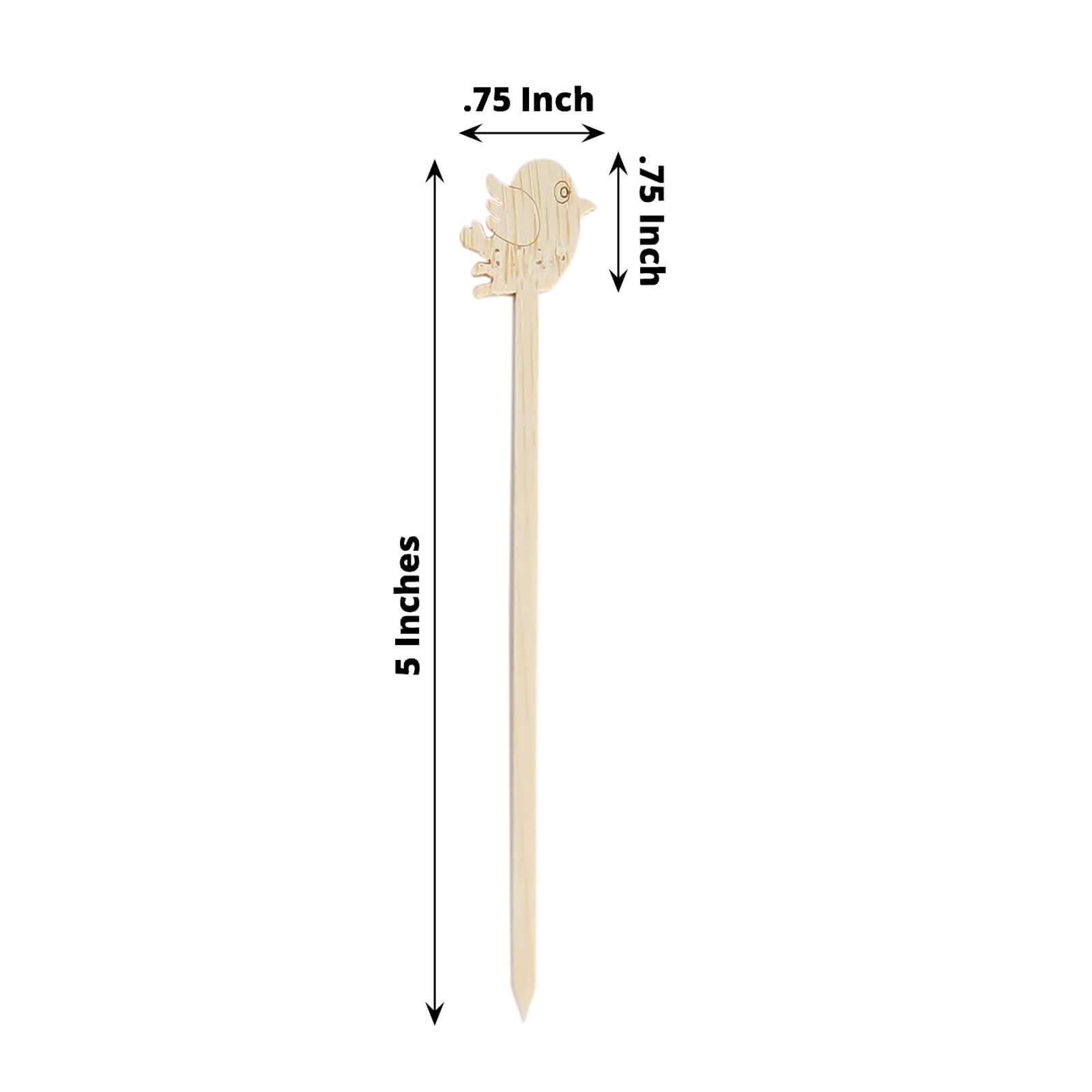 100-Pack Bamboo Cocktail Sticks Bird Design Eco Friendly Natural - Biodegradable Fruit Appetizer Party Picks 5"