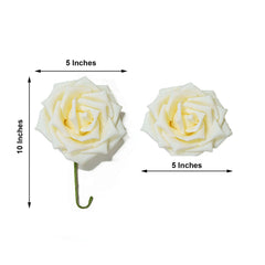 24 Roses 5" Cream Artificial Foam Flowers With Stem Wire and Leaves