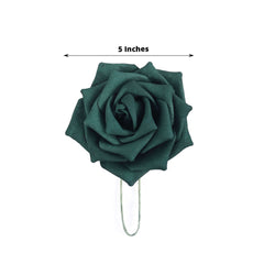 24 Roses 5" Hunter Emerald Green Artificial Foam Flowers With Stem Wire and Leaves