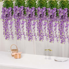 5 Pack 44" Silk Hanging Wisteria Flower Garland Vines in Purple, 3 Strands in 1 Bush