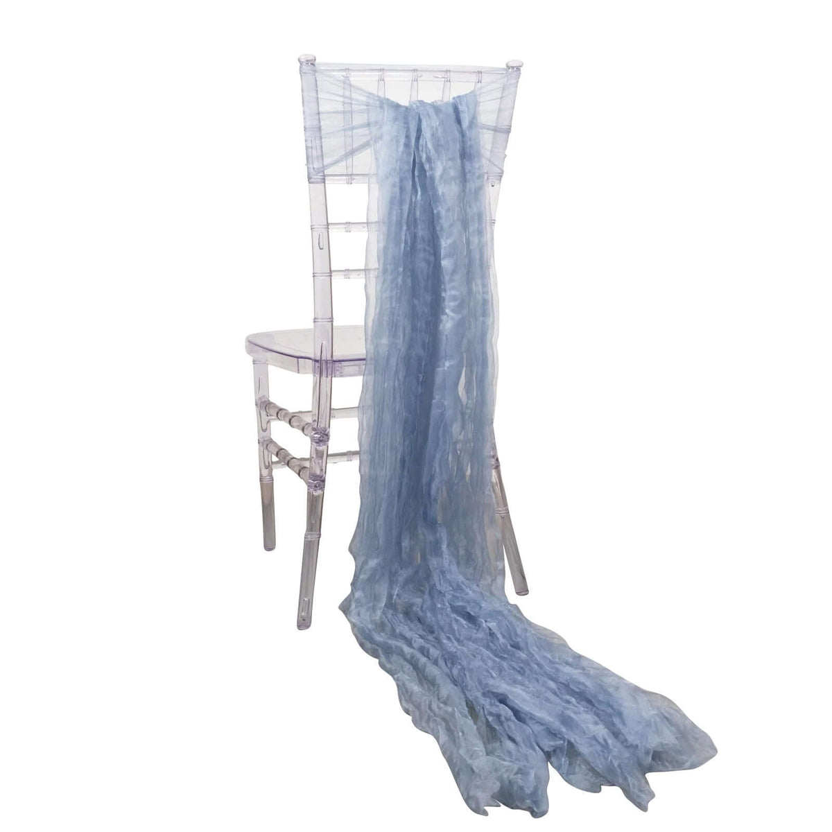 5 Pack Crinkled Organza Chair Sashes Dusty Blue with Shimmer Chiffon Layers - Stylish Sheer Decor