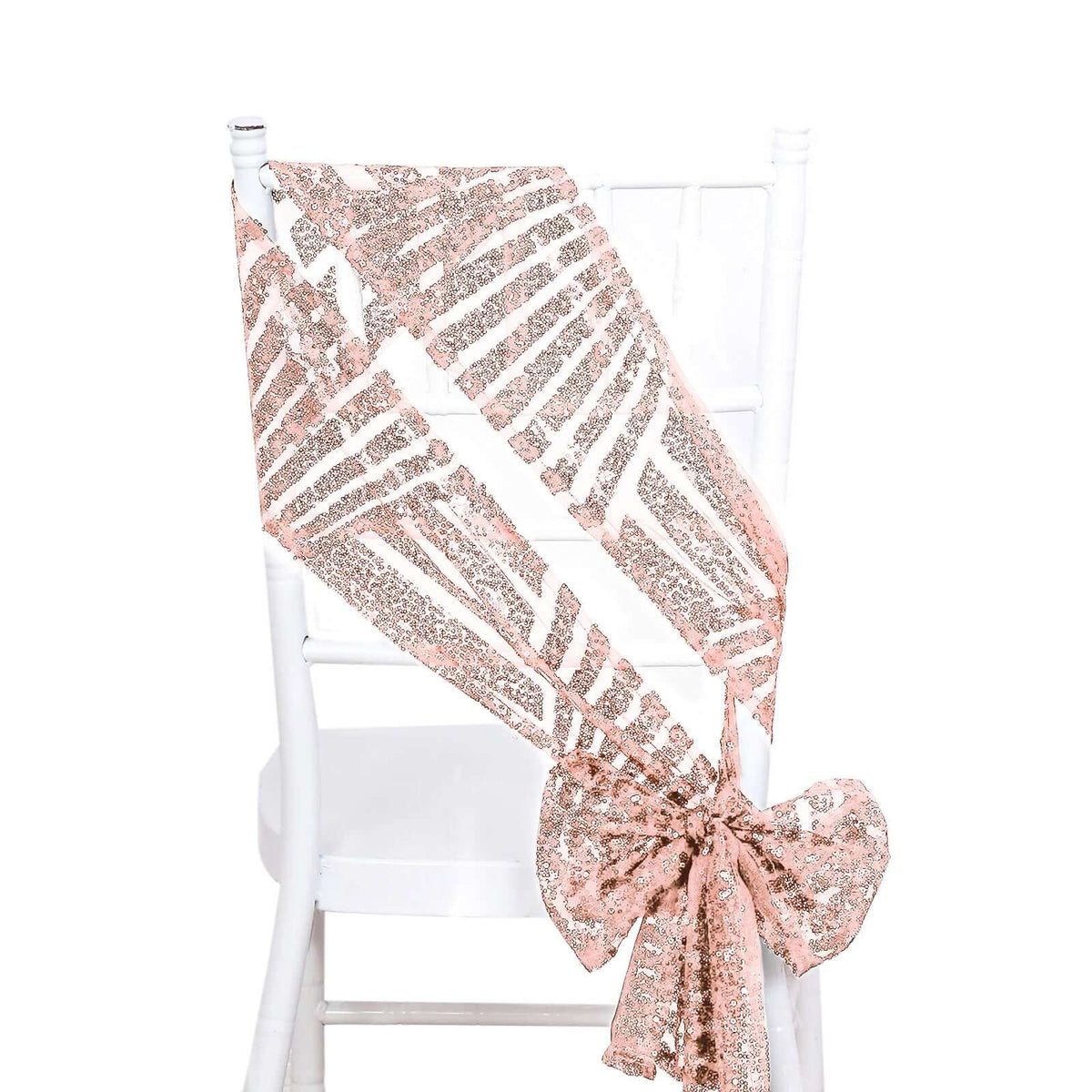 5 Pack Glitz Sequin Chair Sashes with Geometric Diamond Design 6"x88" Rose Gold
