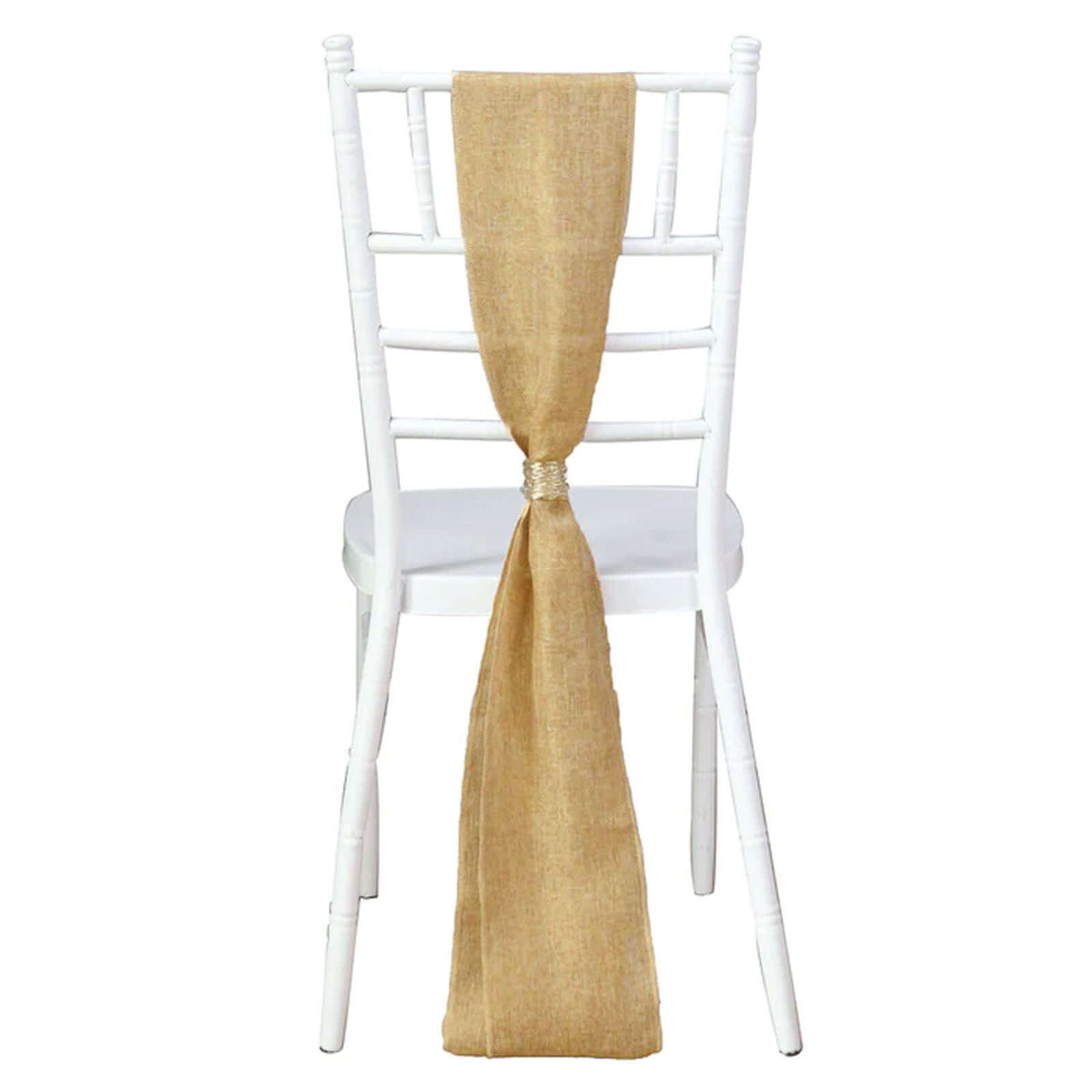 5 Pack Jute Faux Burlap 6"x108" Chair Sashes Gold - Boho Chic Linen Decor for Weddings & Gatherings