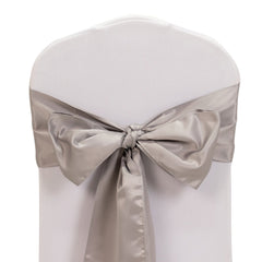 5 Pack Lamour Satin 6"x106" Chair Sashes Silver - Stylish Reusable Decorative Bows