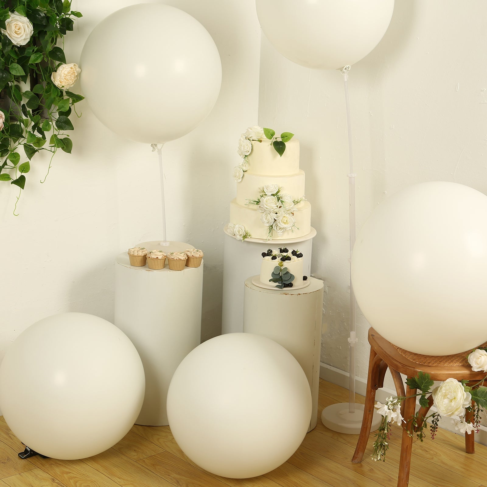 5 Pack Large Off White Biodegradable Balloons, 36" Thickened Extra Strong Eco-friendly Latex Helium Party Balloons