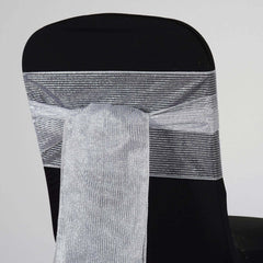 5 Pack Organza Chair Sashes Silver - Sheer Reusable Pinstripe Chair Bows Sparkly Event Décor 7"x108"