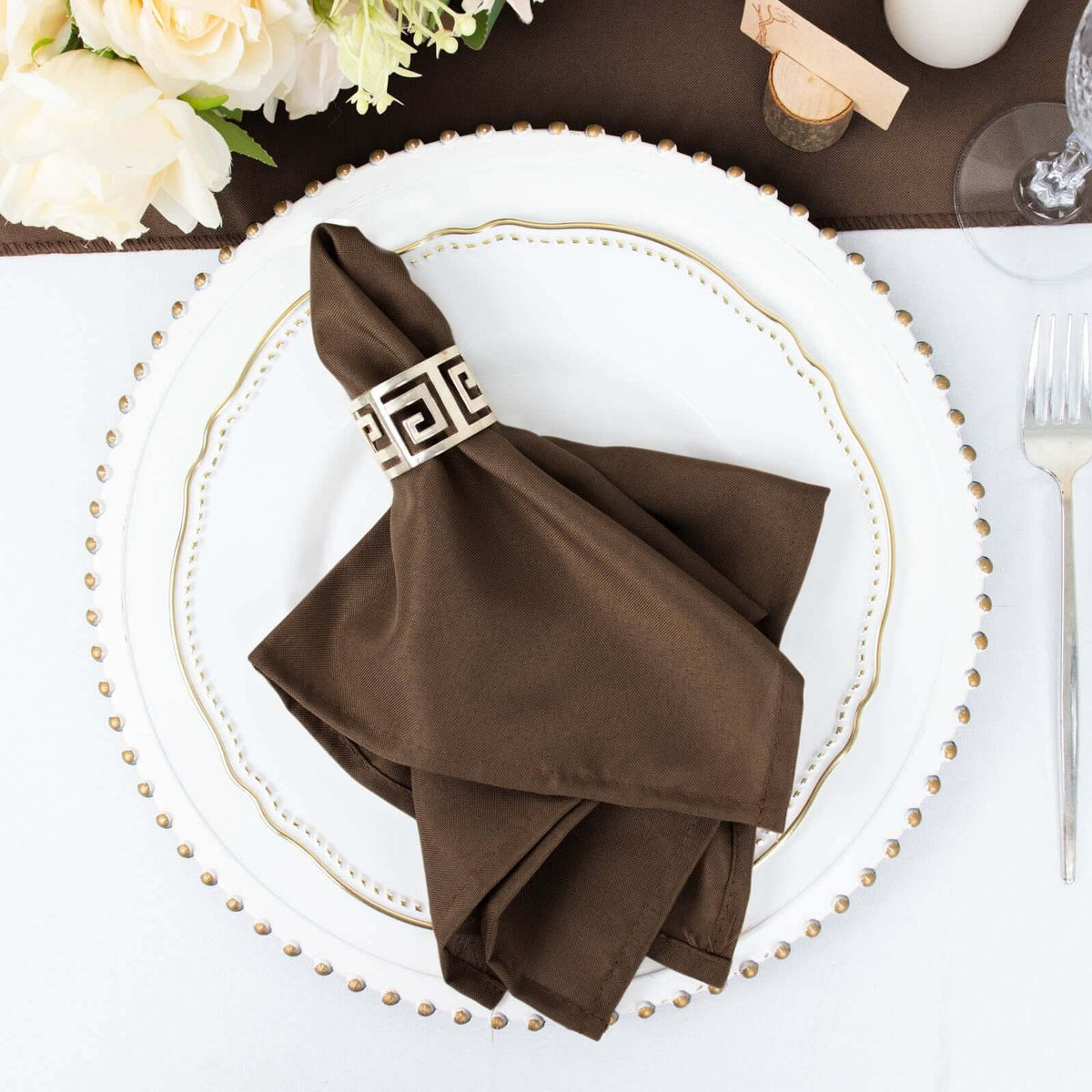 5 Pack Polyester 17"x17" Napkins Chocolate - Durable & Wrinkle Resistant Dinner Napkins