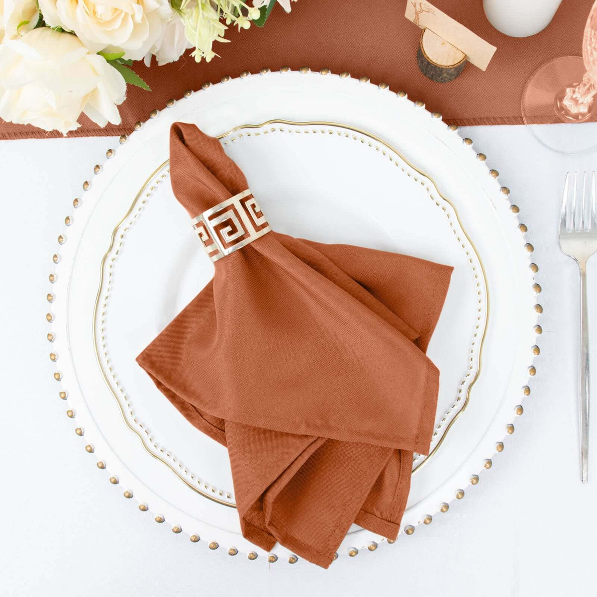 5 Pack Polyester 17"x17" Napkins Terracotta (Rust) - Durable & Wrinkle Resistant Dinner Napkins