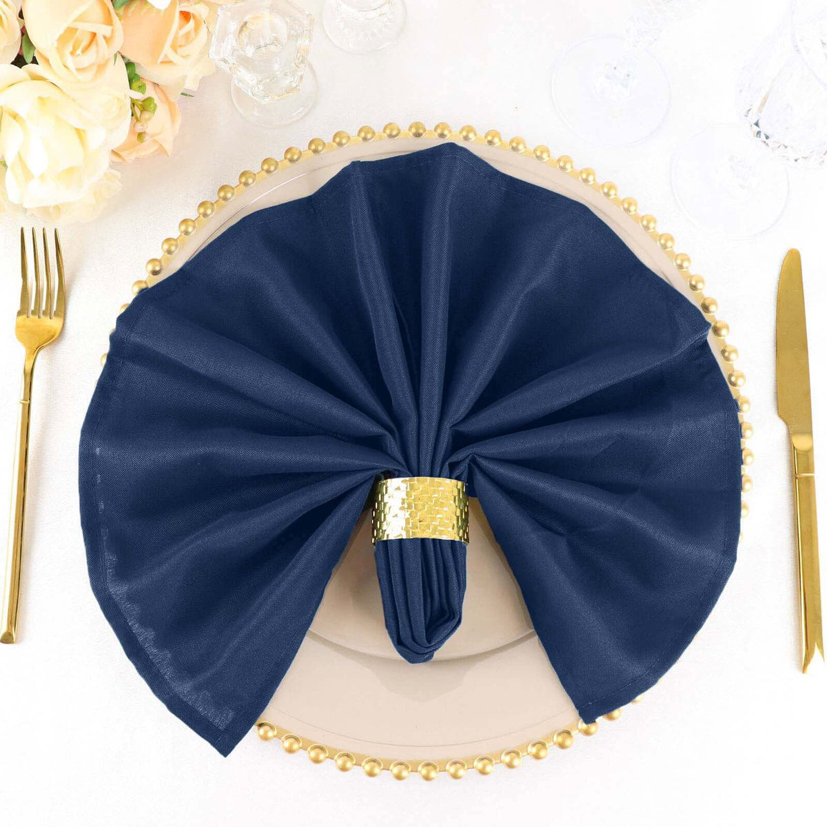 5 Pack Polyester 20"x20" Napkins Navy Blue - Wrinkle Resistant & Easy Care Cloth Napkins