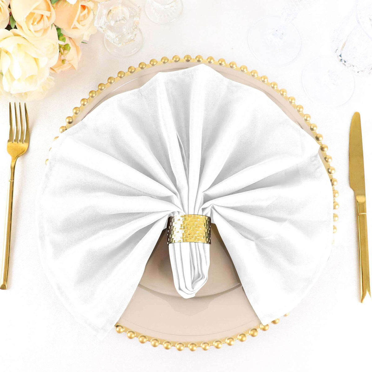 5 Pack Polyester 20"x20" Napkins White - Wrinkle Resistant & Easy Care Cloth Napkins for Special Occasions