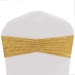 5 Pack Premium Crushed Velvet Chair Sashes Champagne Ruffle Style - Textured Chair Bands for Stunning Event Decor