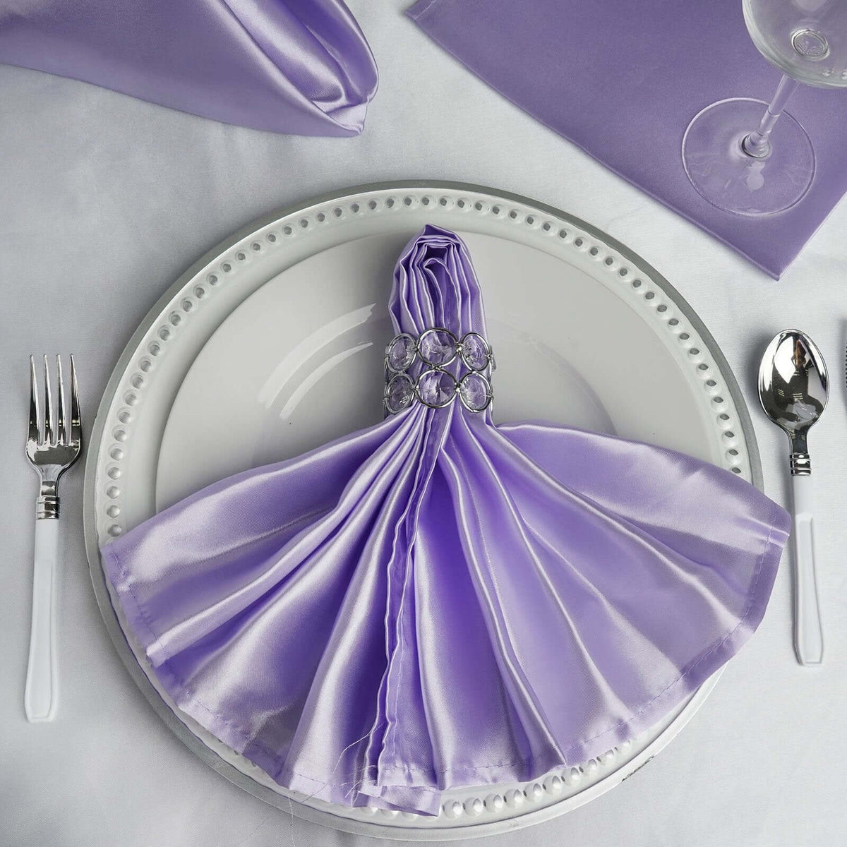 5 Pack Satin 20"x20" Napkins Lavender Lilac - Luxurious Shine & Smooth Dinner Napkins