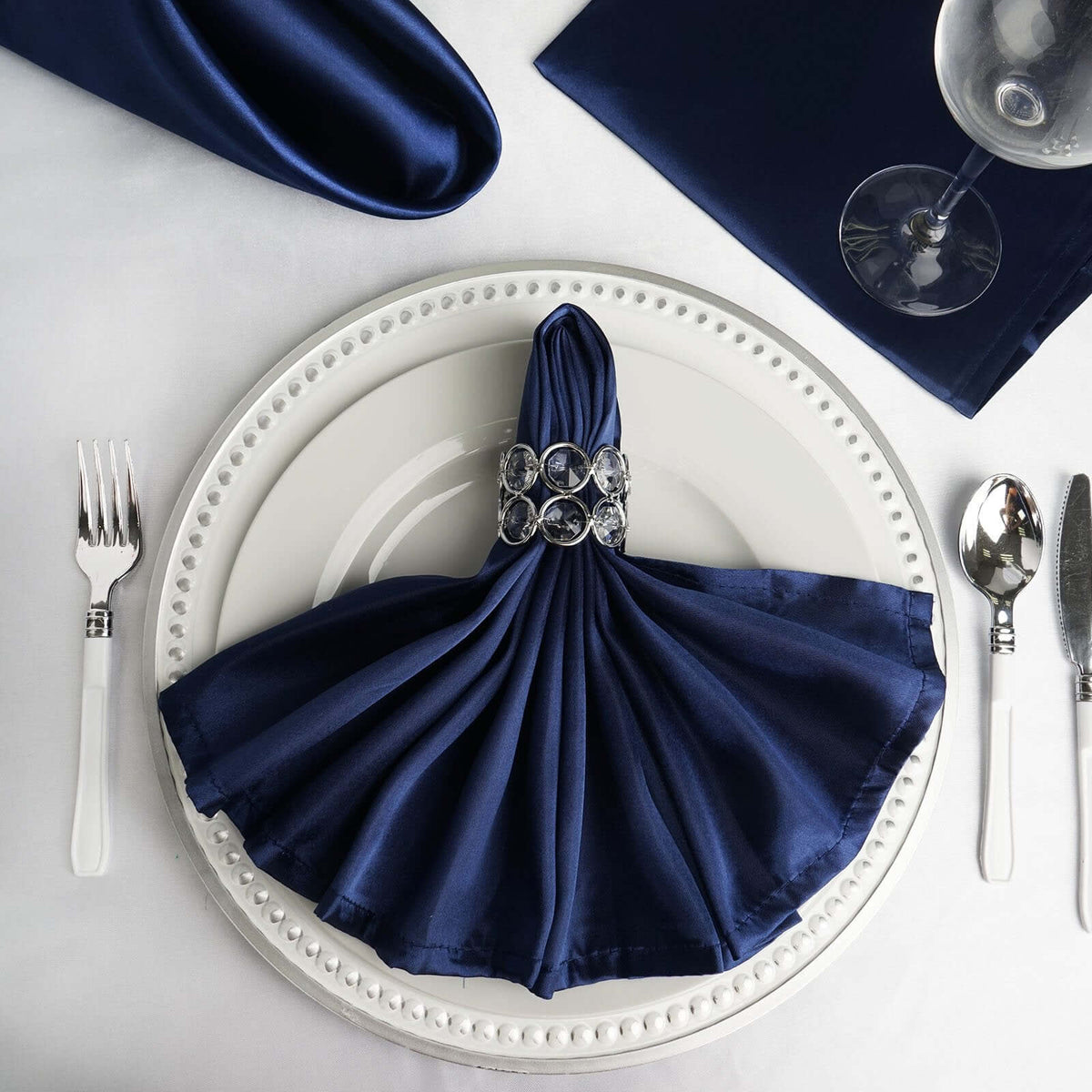 5 Pack Satin 20"x20" Napkins Navy Blue - Luxurious Shine & Smooth Dinner Napkins