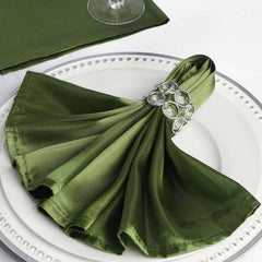 5 Pack Satin 20"x20" Napkins Olive Green - Luxurious Shine & Smooth Dinner Napkins