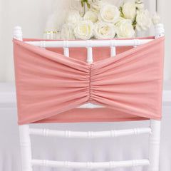 5 Pack Spandex Chair Sashes Dusty Rose Ruffled Style - Wide Easy to Use Stretch Chair Bands 8"x13"