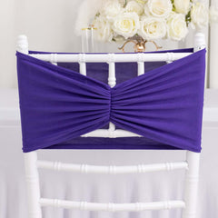 5 Pack Spandex Chair Sashes Purple Ruffled Style - Wide Easy to Use Stretch Chair Bands 8"x13"