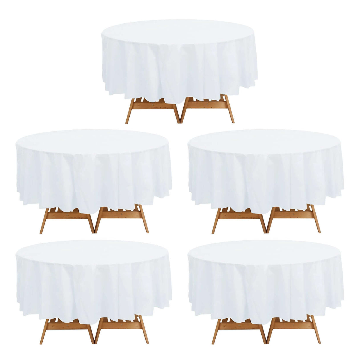 5-Pack Plastic Table Covers White Round - Durable PVC Disposable Tablecloths for Events 84"