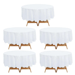 5-Pack Plastic Table Covers White Round - Durable PVC Disposable Tablecloths for Events 84"