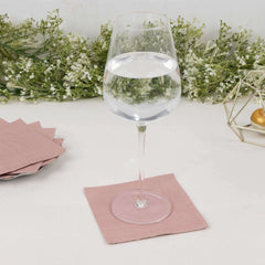 50-Pack Paper Beverage Napkins Dusty Rose - 2 Ply Disposable Soft 18GSM Cocktail Napkins 5"x5"