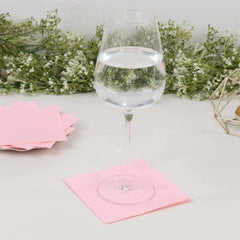 50-Pack Paper Beverage Napkins Pink - 2 Ply Disposable Soft 18GSM Cocktail Napkins 5"x5"