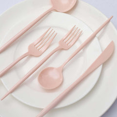50-Pack Plastic Utensil Set Blush Pink - Premium Disposable Heavy Duty Sleek Flatware
