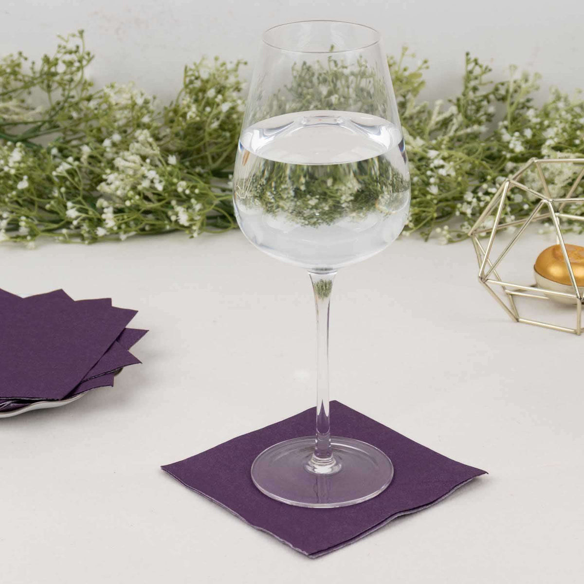 50-Pack Paper Beverage Napkins Purple - 2 Ply Disposable Soft 18GSM Cocktail Napkins 5"x5"
