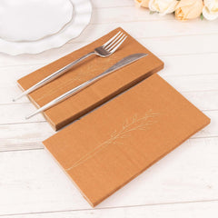 50-Pack Paper Dinner Napkins Terracotta (Rust) with Gold Embossed Leaf - Stylish 2-Ply Disposable Napkins for Weddings 18GSM
