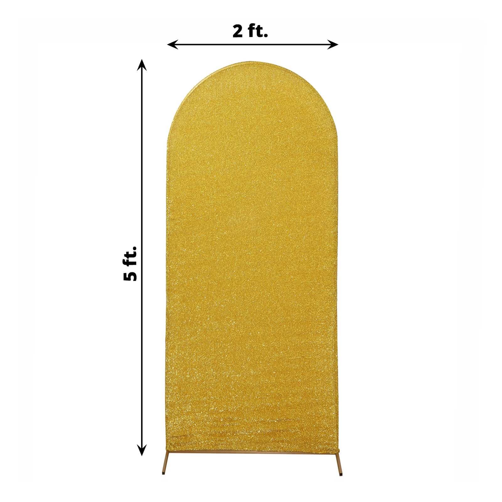 5ft Gold Shimmer Tinsel Spandex Chiara Backdrop Stand Cover For Fitted Round Top Wedding Arch