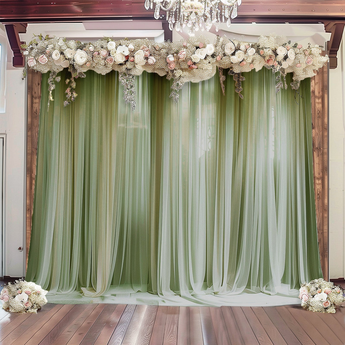 Dusty Sage Green Sheer Backdrop Drape – 5ft x 14ft Wedding Arch & Ceiling Decor Panel, Wrinkle Free with Soft Shimmer