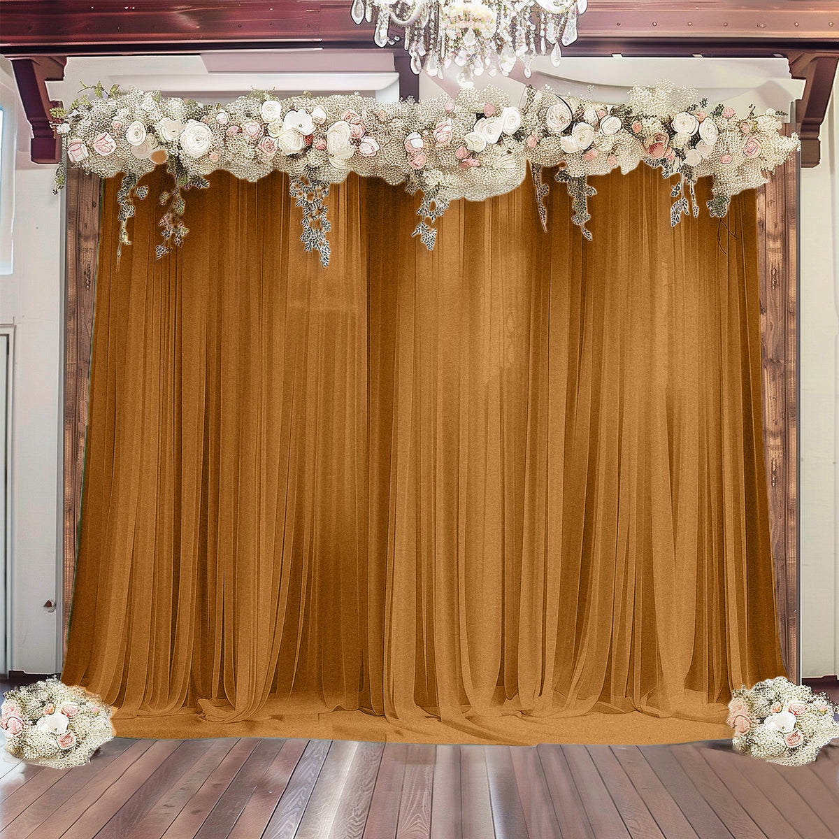 Gold Sheer Backdrop Drape – 5ft x 14ft Wedding Arch & Ceiling Decor Panel, Wrinkle Free with Soft Shimmer
