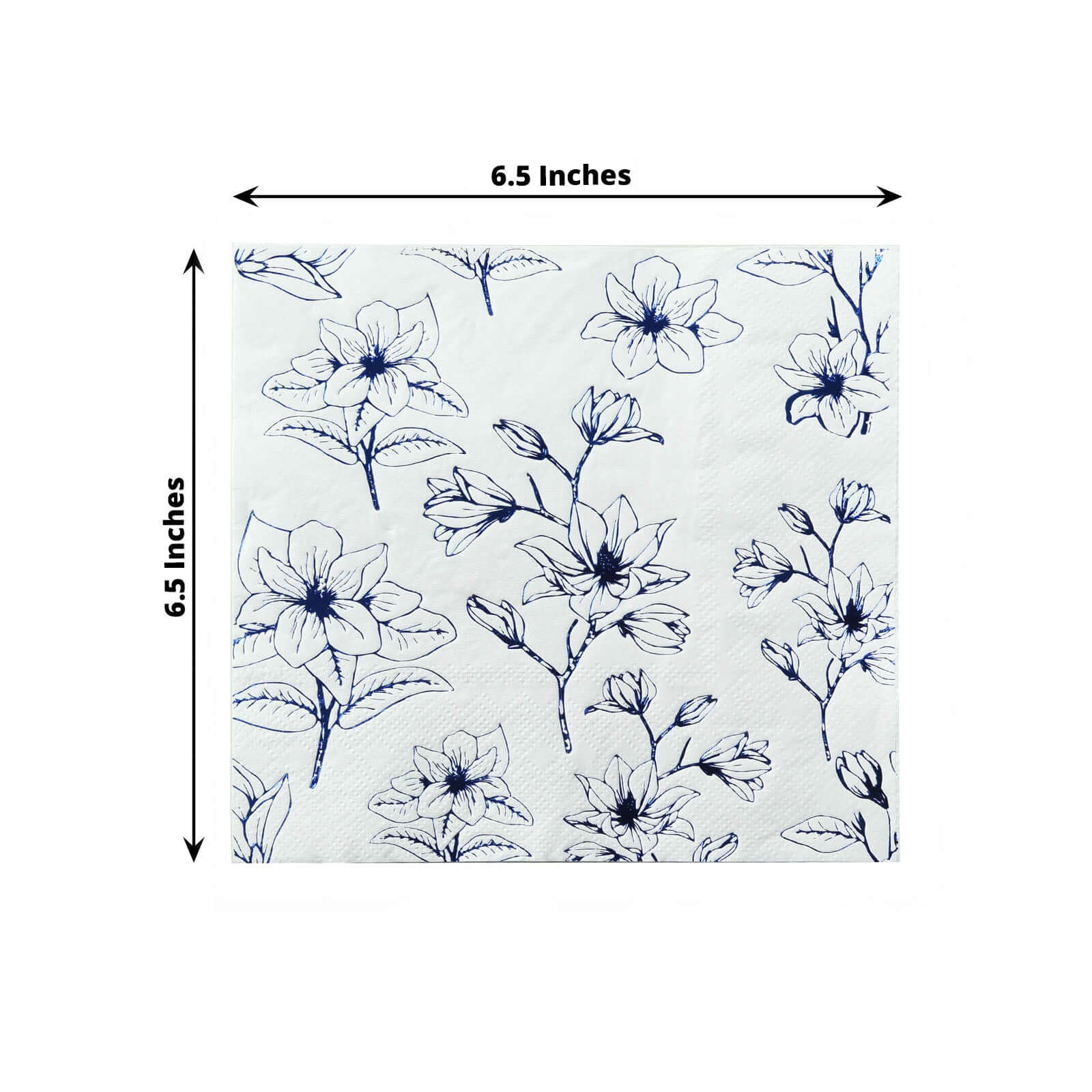 50-Pack Paper Cocktail Napkins with Blue Magnolia Flowers Print White - Highly 2 Ply Absorbent Soft Napkins for Beverages