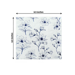50-Pack Paper Cocktail Napkins with Blue Magnolia Flowers Print White - Highly 2 Ply Absorbent Soft Napkins for Beverages