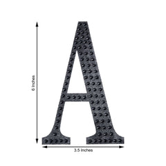 Decorative Rhinestone Alphabet "A" Letter Stickers, Glitter Adhesive Craft Letters Black DIY Sparkle Embellishments 6"