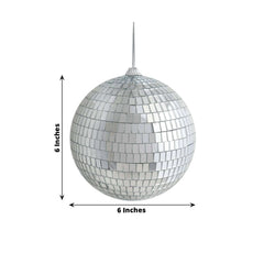4 Pack 6" Silver Foam Disco Mirror Ball With Hanging Strings, Holiday Christmas Ornaments
