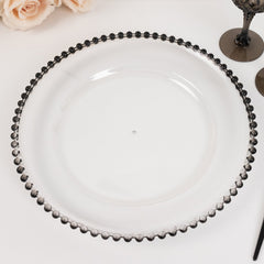 6-Pack Acrylic Round Charger Plates 13" in Clear with Black Beaded Rim, Decorative Dinner Party Charger Tableware