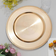 6-Pack Acrylic Round Charger Plates 13" in Gold with Beaded Rim, Dinner Charger Event Tabletop Decor