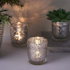 6-Pack Silver Glass Votive Tealight Holders - Stylish Primrose Design for Weddings & Décor