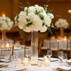 20" Ribbed Cylinder Glass Vases 6-Pack – Tall Clear Vases for Pampas Grass, Fresh Flowers & Elegant Event Decor